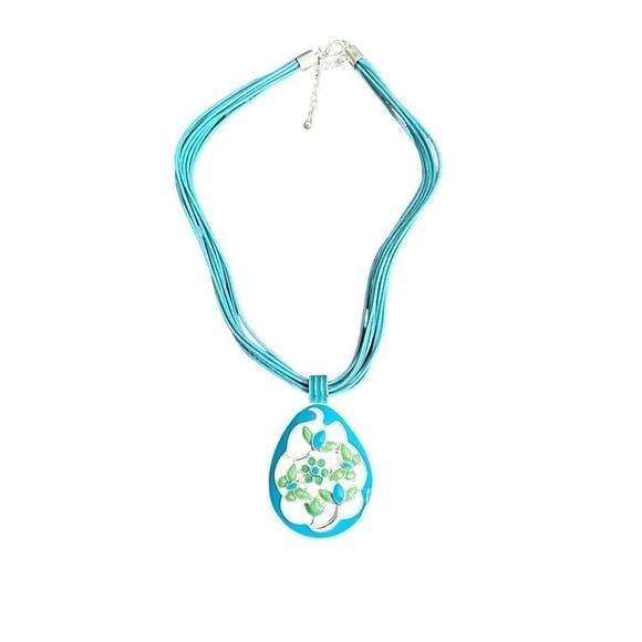 Stephan & Co. Turquoise Blue and Green Pendant Necklace of Butterflies & Flowers - Picture 2 of 10
